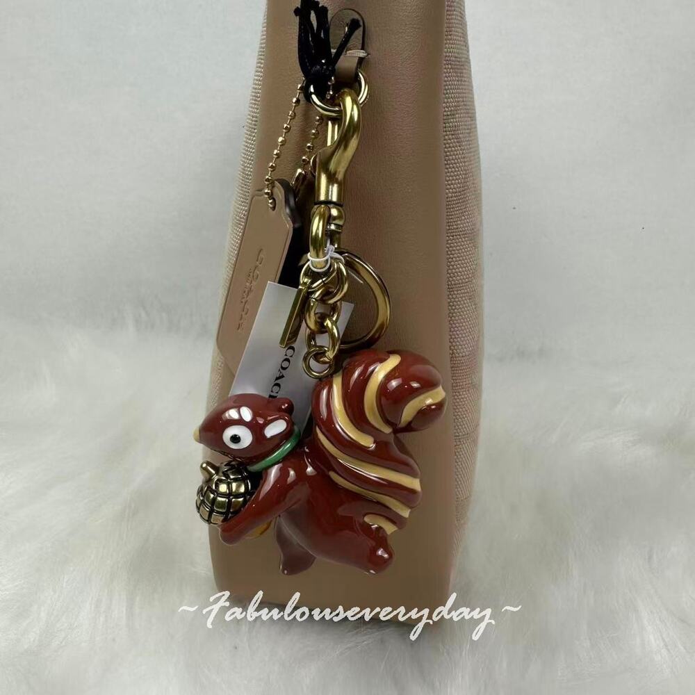 Coach Squirrel Bag Charm In Resin/Brass With Key Ring CEA11 NWT